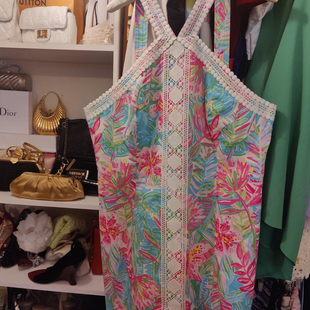 Lilly Pulitzer Pink and Green Halter Sheath Mini Dress